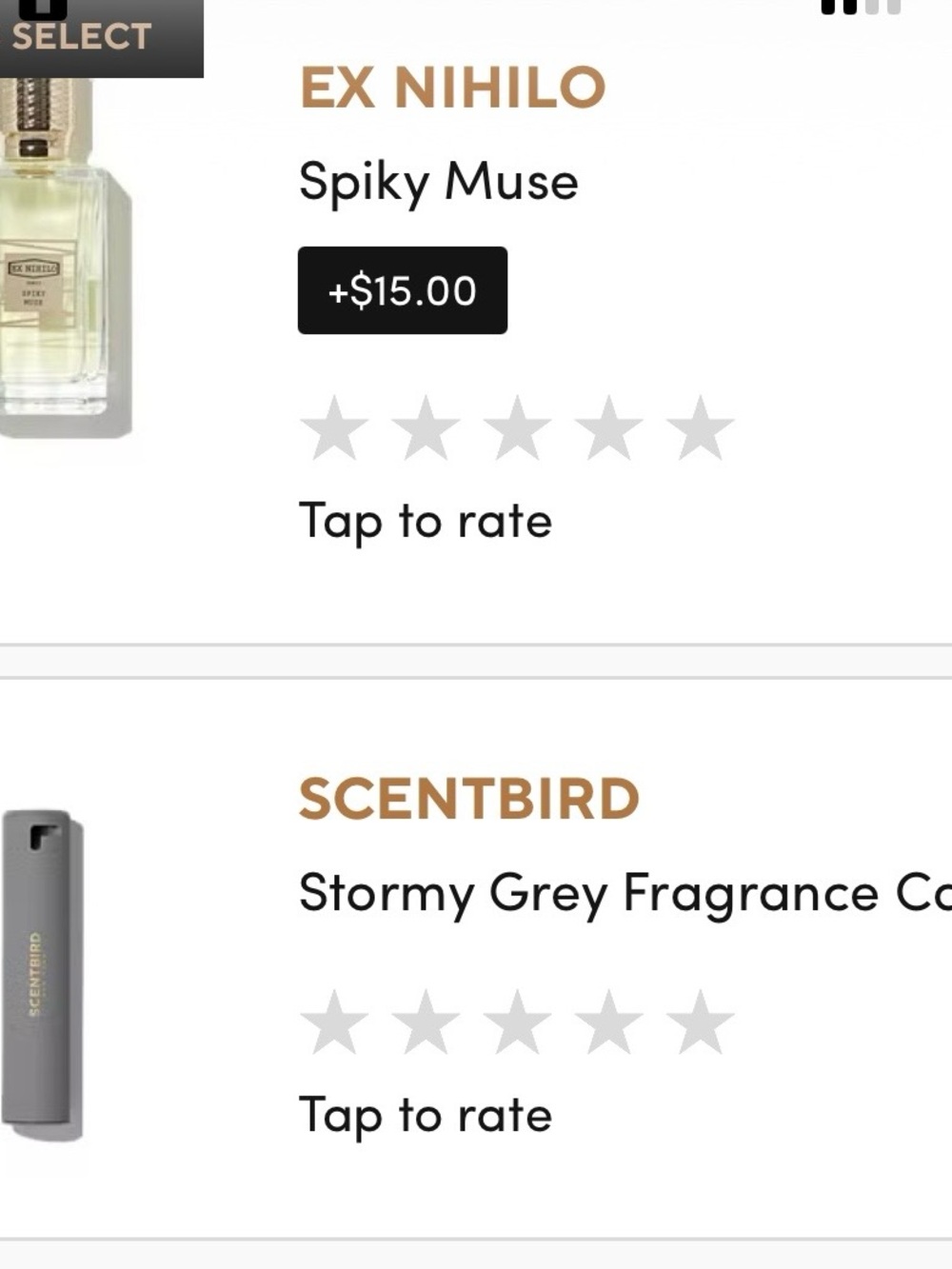 Ex Nihilo gray perfume bottle and gold cap